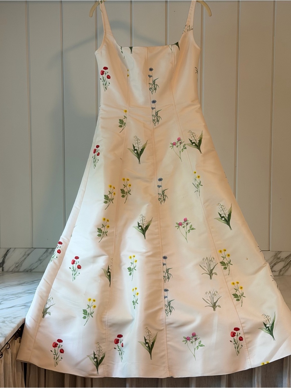 Cream Floral Embroidered A-Line Dress